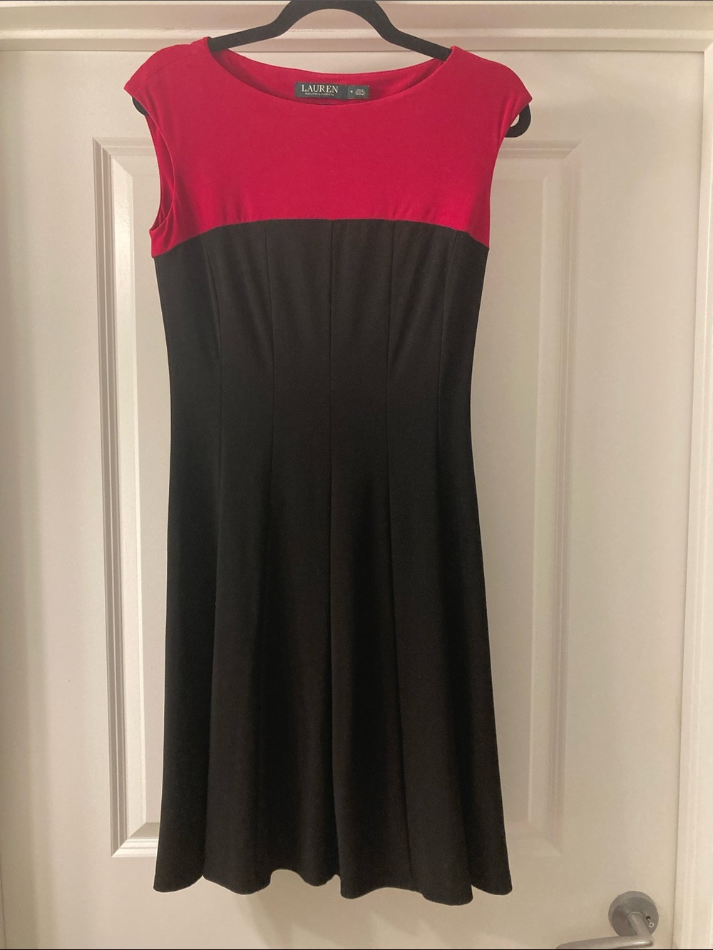 Lauren Ralph Lauren Pink and Black Ponte Fit-and-Flare Dress